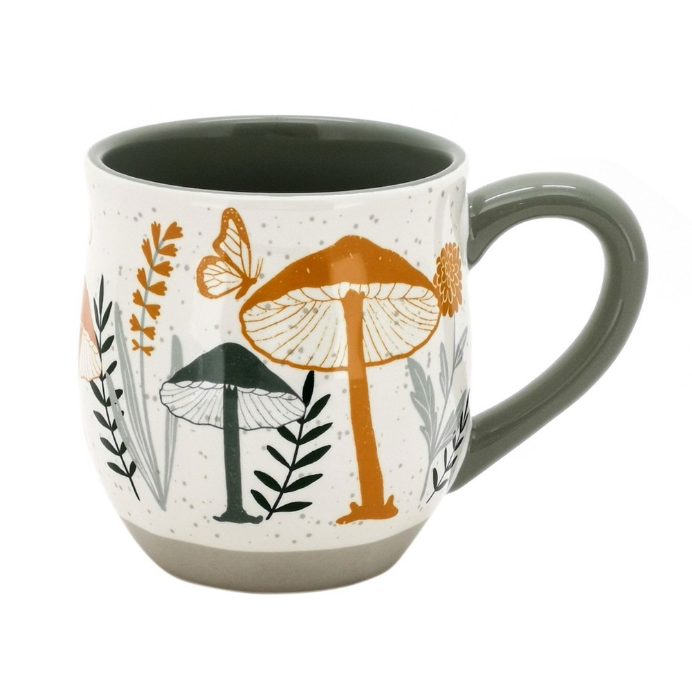 Mushroom Design Ceramic Mug - Green and Orange